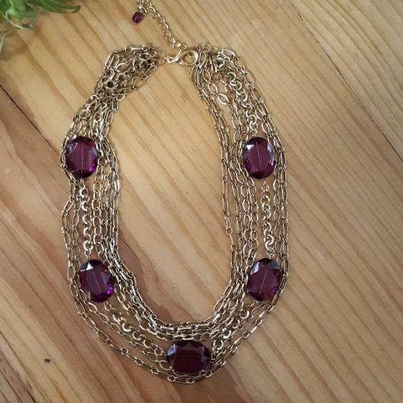 Gold & Magenta Statement Necklace - Picture 2 of 6